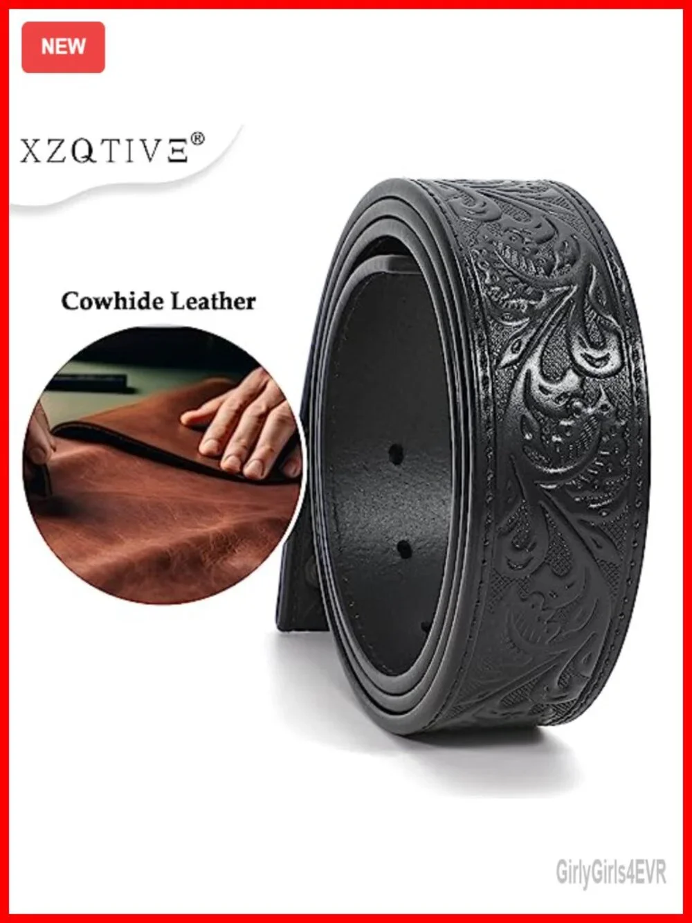 Genuine Leather Western Belt with Silver Diamond Buckle, Unisex Cowgirl Cowboy